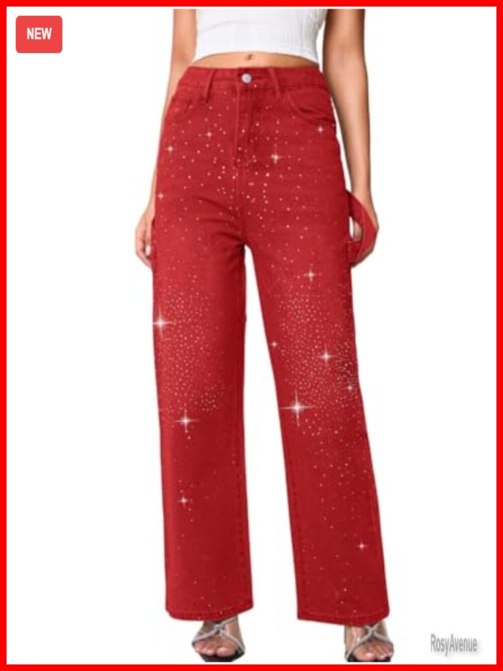 Sparkly Rhinestone Straight Leg Low Rise Baggy Jeans Bedazzled Club Rave